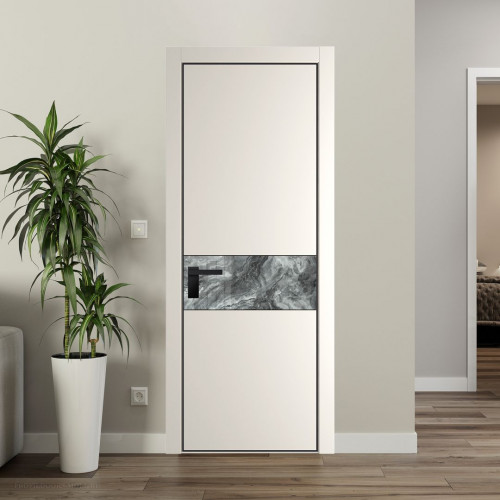 Межкомнатная дверь ProfilDoors 17 PA Перламутр белый с профилем Черный с стеклом  атриум серебро