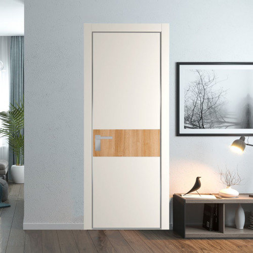 Межкомнатная дверь ProfilDoors 17 PA Перламутр белый с профилем Серебро с вставкой Дуб Карамель