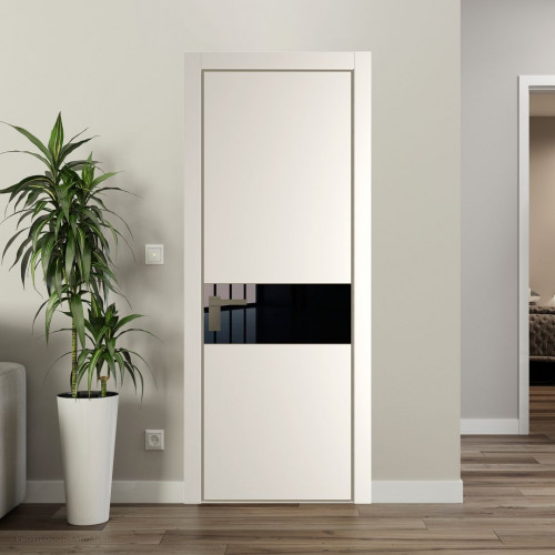 Межкомнатная дверь ProfilDoors 17 PA Перламутр белый с профилем Шампань с стеклом Lacobel Черный лак