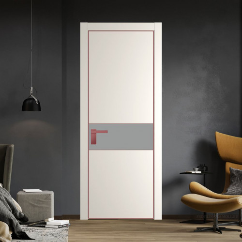 Межкомнатная дверь ProfilDoors 17 PA Перламутр белый с профилем Красный антрацит с стеклом  монохром серый