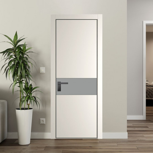 Межкомнатная дверь ProfilDoors 17 PA Перламутр белый с профилем Серая Ночь с стеклом  монохром серый