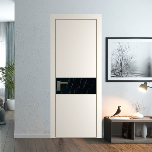 Межкомнатная дверь ProfilDoors 17 PA Перламутр белый с профилем Шампань с стеклом  неро мрамор