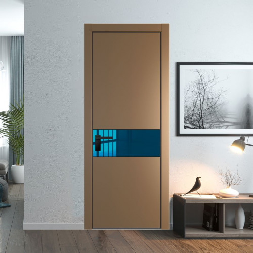 Межкомнатная дверь ProfilDoors 17 PA Перламутр золото с профилем Черный с стеклом  зеркало blue