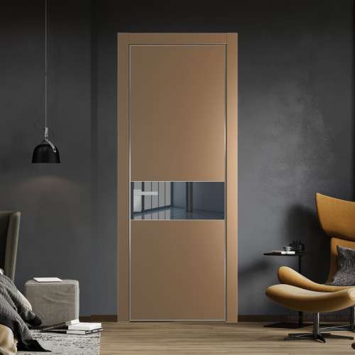 Межкомнатная дверь ProfilDoors 17 PA Перламутр золото с профилем Серебро с стеклом  зеркало grey