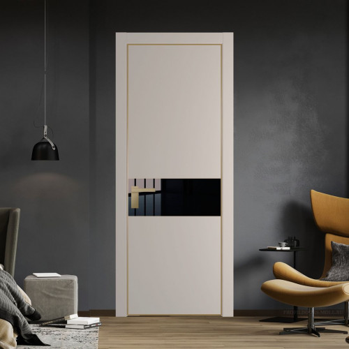 Межкомнатная дверь ProfilDoors 17 PA Санд с профилем Золото с стеклом Lacobel Черный лак