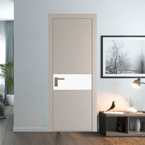 Межкомнатная дверь ProfilDoors 17 PA Санд с профилем Никель с стеклом  монохром белый просветленный