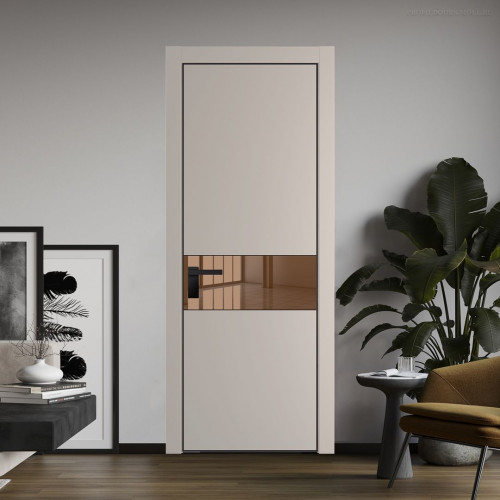 Межкомнатная дверь ProfilDoors 17 PA Санд с профилем Черный с стеклом  зеркало bronze