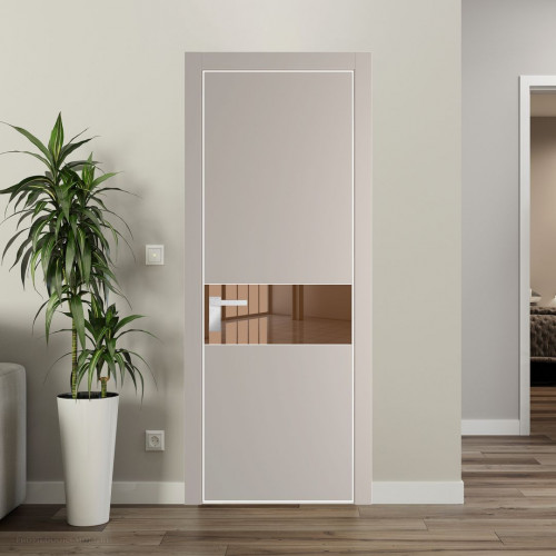 Межкомнатная дверь ProfilDoors 17 PA Санд с профилем Вайт с стеклом  зеркало bronze