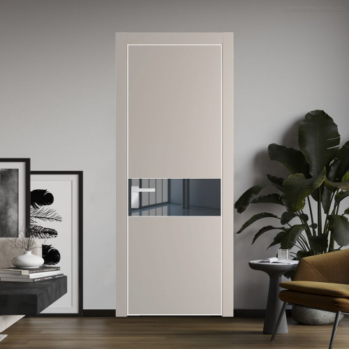Межкомнатная дверь ProfilDoors 17 PA Санд с профилем Вайт с стеклом  зеркало grey