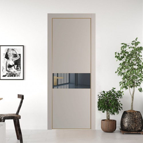 Межкомнатная дверь ProfilDoors 17 PA Санд с профилем Золото с стеклом  зеркало grey
