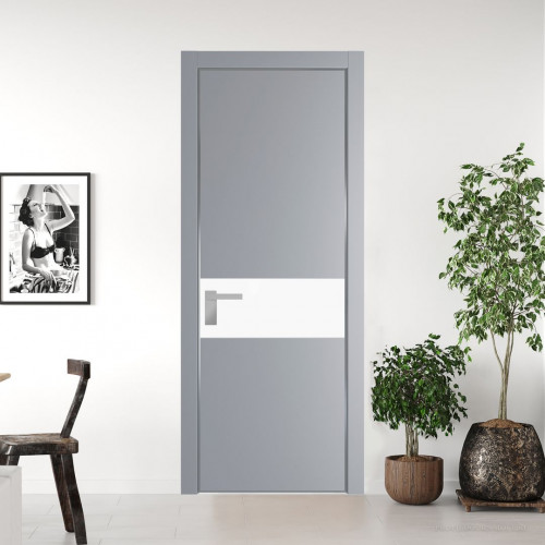 Межкомнатная дверь ProfilDoors 17 PA Смоки с профилем Серебро с стеклом  монохром белый просветленный