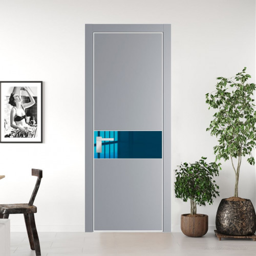 Межкомнатная дверь ProfilDoors 17 PA Смоки с профилем Вайт с стеклом  зеркало blue