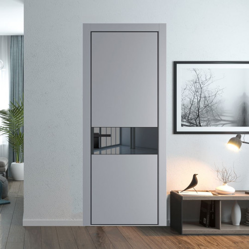Межкомнатная дверь ProfilDoors 17 PA Смоки с профилем Черный с стеклом  зеркало grey