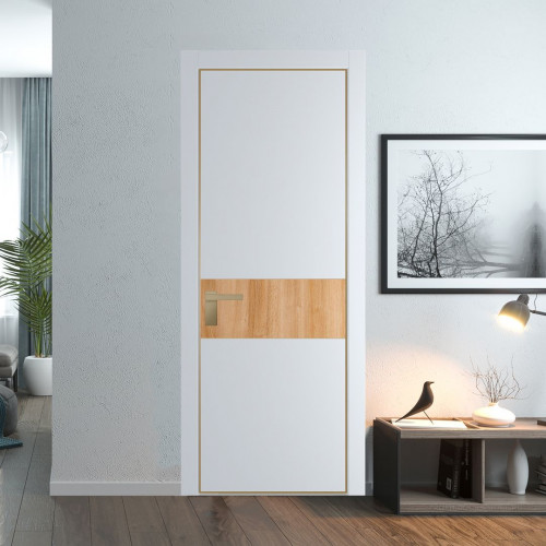 Межкомнатная дверь ProfilDoors 17 PA Вайт с профилем Золото с вставкой Дуб Карамель
