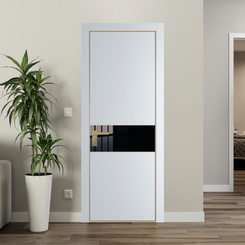Межкомнатная дверь ProfilDoors 17 PA Вайт с профилем Золото с стеклом Lacobel Черный лак