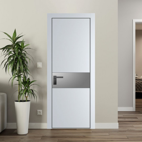 Межкомнатная дверь ProfilDoors 17 PA Вайт с профилем Серая Ночь с стеклом серебро матлак