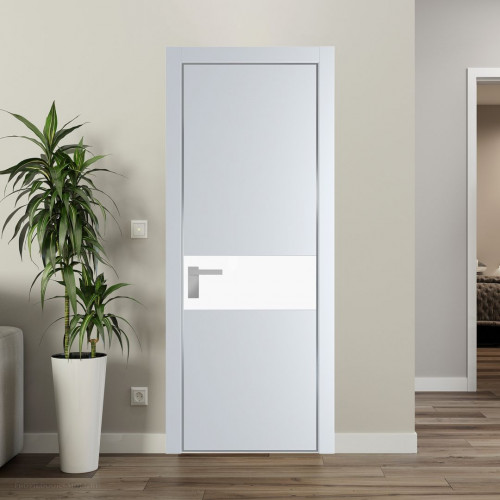 Межкомнатная дверь ProfilDoors 17 PA Вайт с профилем Серебро с стеклом  монохром белый просветленный