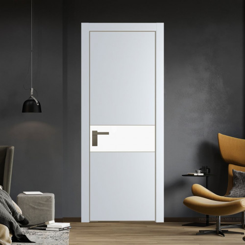 Межкомнатная дверь ProfilDoors 17 PA Вайт с профилем Шампань с стеклом  монохром белый просветленный