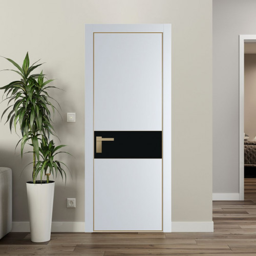 Межкомнатная дверь ProfilDoors 17 PA Вайт с профилем Золото с стеклом  монохром черный