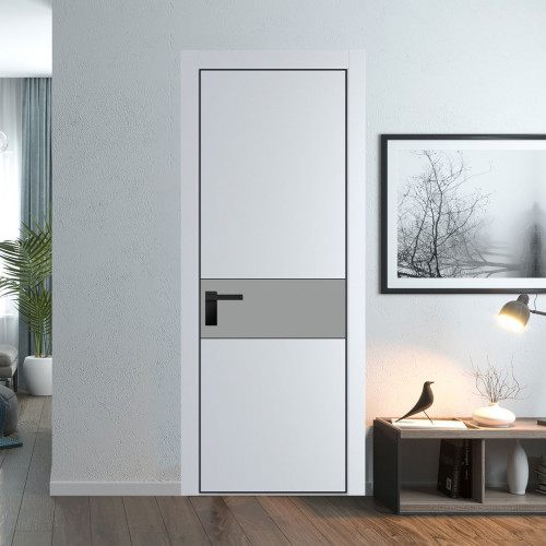 Межкомнатная дверь ProfilDoors 17 PA Вайт с профилем Черный с стеклом  монохром серый