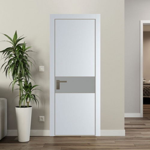 Межкомнатная дверь ProfilDoors 17 PA Вайт с профилем Шампань с стеклом  монохром серый