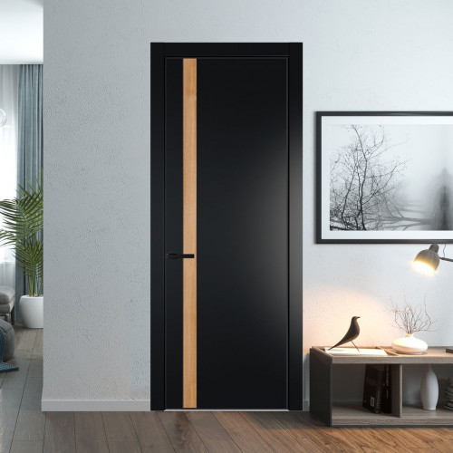 Межкомнатная дверь ProfilDoors 18 PA Блэк с профилем Черный с вставкой Дуб Карамель