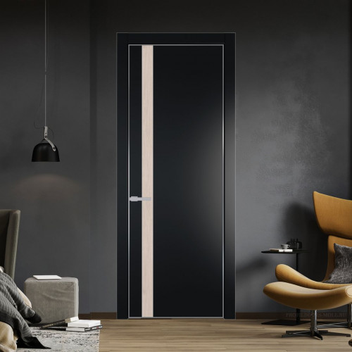 Межкомнатная дверь ProfilDoors 18 PA Блэк с профилем Серебро с вставкой Каштан светлый