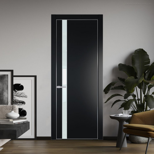 Межкомнатная дверь ProfilDoors 18 PA Блэк с профилем Серебро с стеклом белый лак
