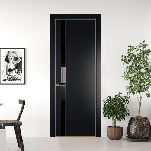 Межкомнатная дверь ProfilDoors 18 PA Блэк с профилем Золото с стеклом Lacobel Черный лак