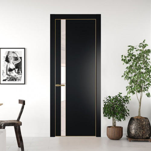 Межкомнатная дверь ProfilDoors 18 PA Блэк с профилем Золото с стеклом перламутровый лак