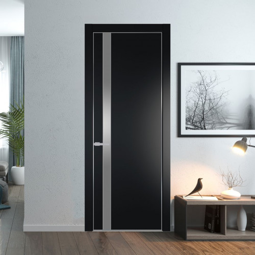 Межкомнатная дверь ProfilDoors 18 PA Блэк с профилем Серебро с стеклом серебро матлак