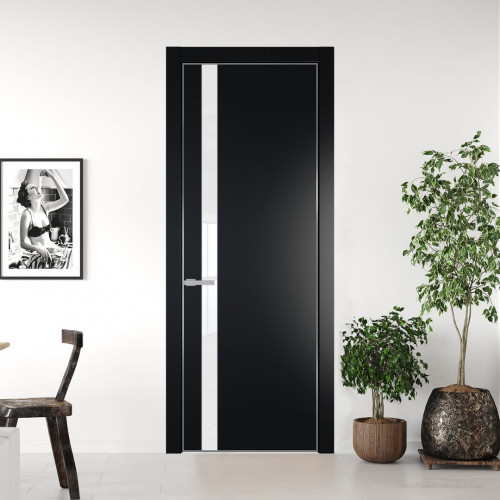 Межкомнатная дверь ProfilDoors 18 PA Блэк с профилем Серебро с стеклом лак классик