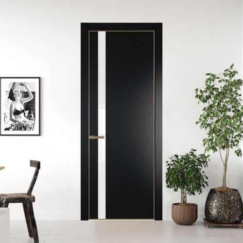 Межкомнатная дверь ProfilDoors 18 PA Блэк с профилем Золото с стеклом лак классик