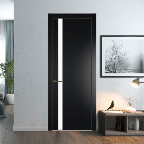 Межкомнатная дверь ProfilDoors 18 PA Блэк с профилем Деорэ с стеклом  монохром белый просветленный