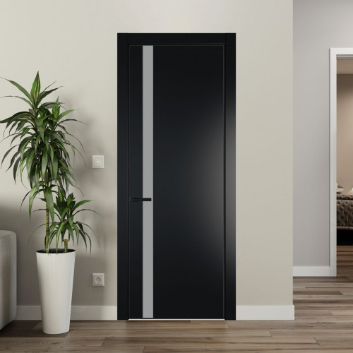Межкомнатная дверь ProfilDoors 18 PA Блэк с профилем Черный с стеклом  монохром серый