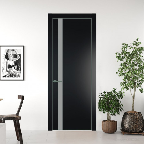 Межкомнатная дверь ProfilDoors 18 PA Блэк с профилем Зеленый воск с стеклом  монохром серый