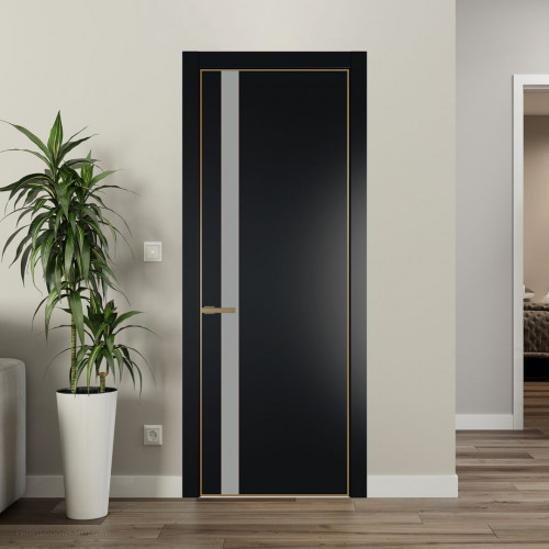 Межкомнатная дверь ProfilDoors 18 PA Блэк с профилем Золото с стеклом  монохром серый