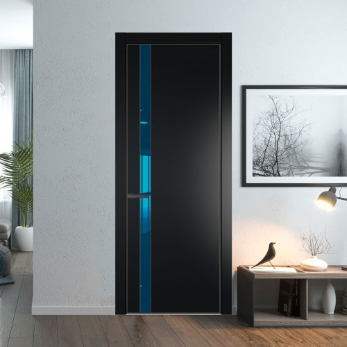 Межкомнатная дверь ProfilDoors 18 PA Блэк с профилем Серая Ночь с стеклом  зеркало blue