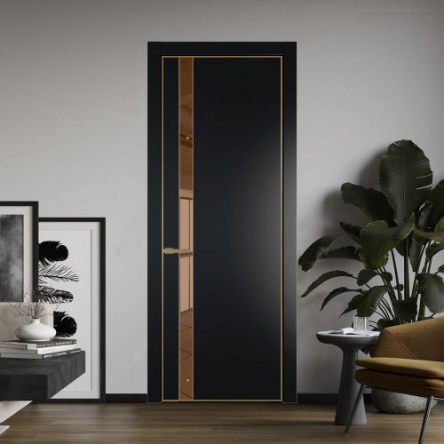 Межкомнатная дверь ProfilDoors 18 PA Блэк с профилем Золото с стеклом  зеркало bronze