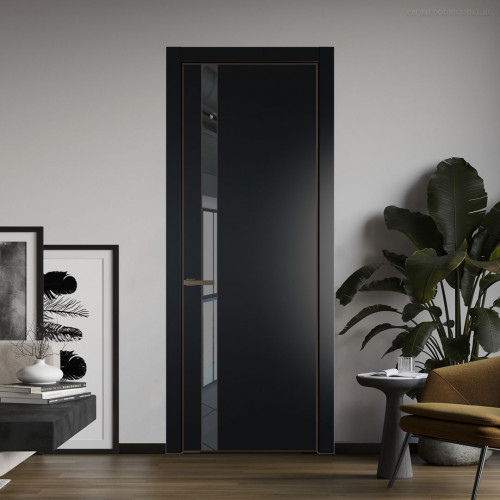 Межкомнатная дверь ProfilDoors 18 PA Блэк с профилем Деорэ с стеклом  зеркало grey