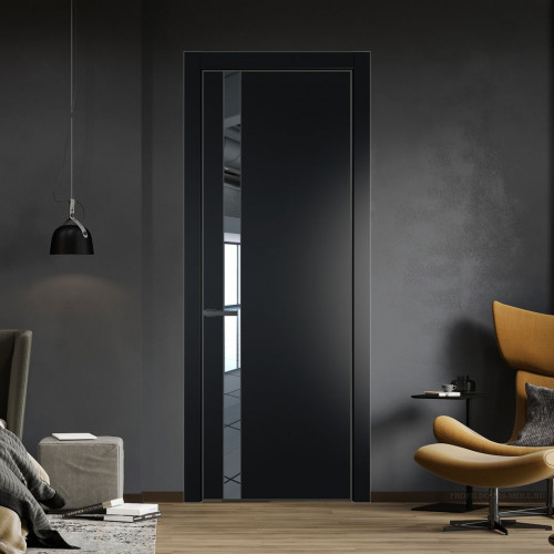 Межкомнатная дверь ProfilDoors 18 PA Блэк с профилем Серая Ночь с стеклом  зеркало