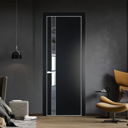 Межкомнатная дверь ProfilDoors 18 PA Блэк с профилем Вайт с стеклом  зеркало