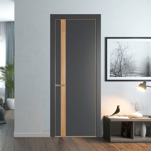 Межкомнатная дверь ProfilDoors 18 PA Графит с профилем Золото с вставкой Дуб Карамель
