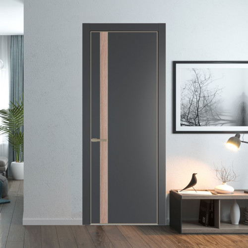 Межкомнатная дверь ProfilDoors 18 PA Графит с профилем Никель с вставкой Дуб Сонома