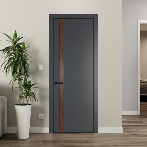 Межкомнатная дверь ProfilDoors 18 PA Графит с профилем Черный с вставкой Дуб Тобакко