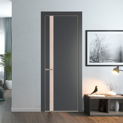 Межкомнатная дверь ProfilDoors 18 PA Графит с профилем Никель с вставкой Каштан светлый