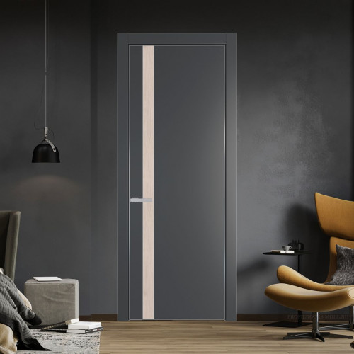 Межкомнатная дверь ProfilDoors 18 PA Графит с профилем Серебро с вставкой Каштан светлый