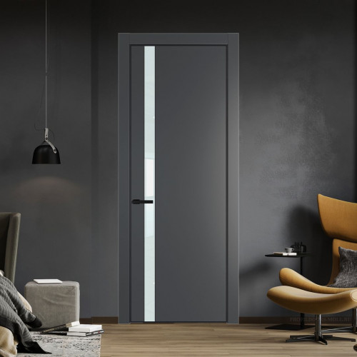 Межкомнатная дверь ProfilDoors 18 PA Графит с профилем Черный с стеклом белый лак