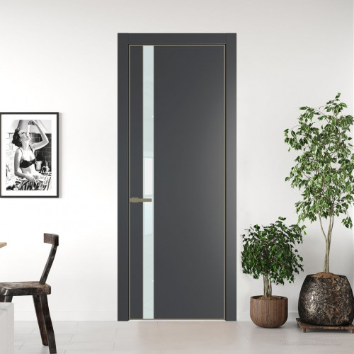 Межкомнатная дверь ProfilDoors 18 PA Графит с профилем Шампань с стеклом белый лак