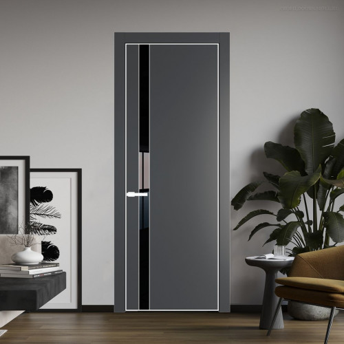 Межкомнатная дверь ProfilDoors 18 PA Графит с профилем Вайт с стеклом Lacobel Черный лак